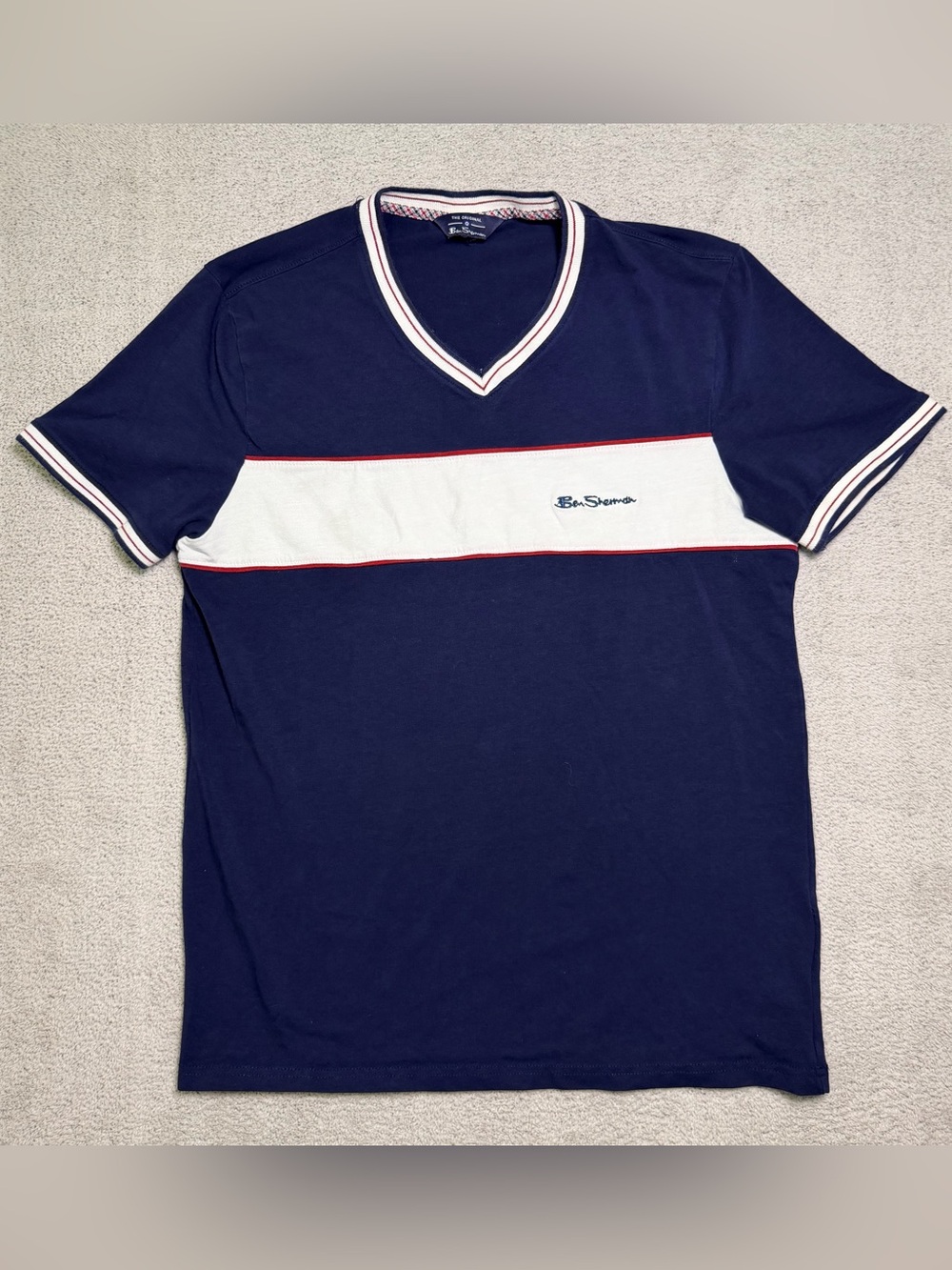 Ben Sherman Shirt Adult Small Multi Color Preppy V Neck Pullover Short Sleeve